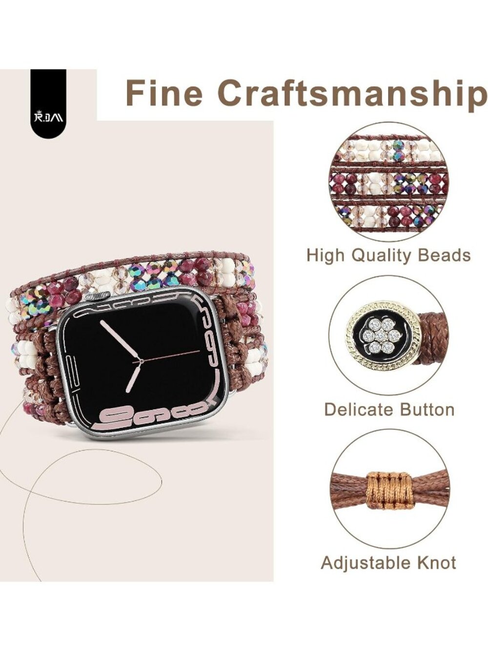 Women's Purple Boho Beaded Band Compatible with Apple Stones Bracelet Watches - Picture 6 of 6